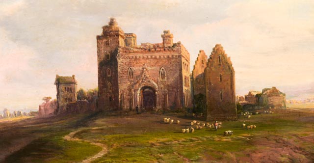 August Weidenbach Original Landscape Painting of Scottish Castle