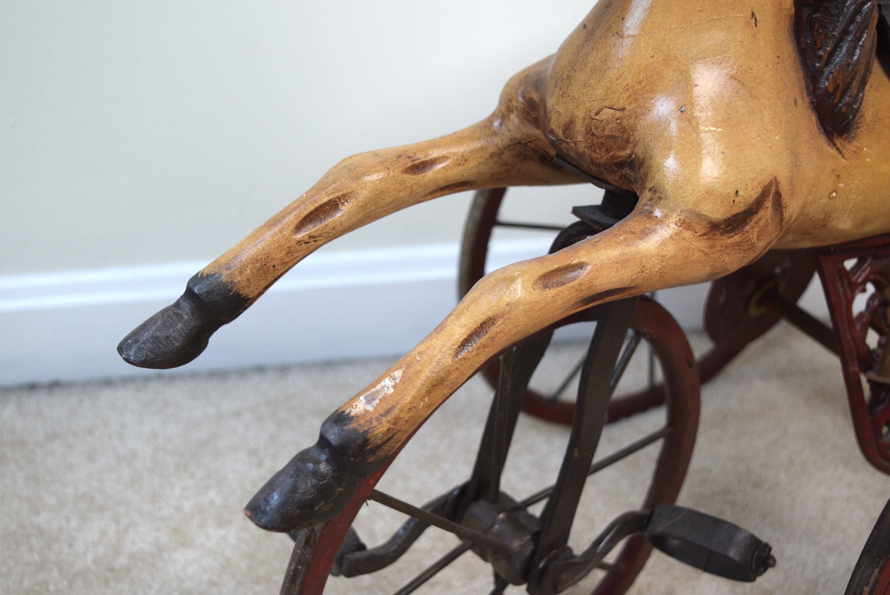 Reproduction Hand-Carved Wooden Horse Tricycle