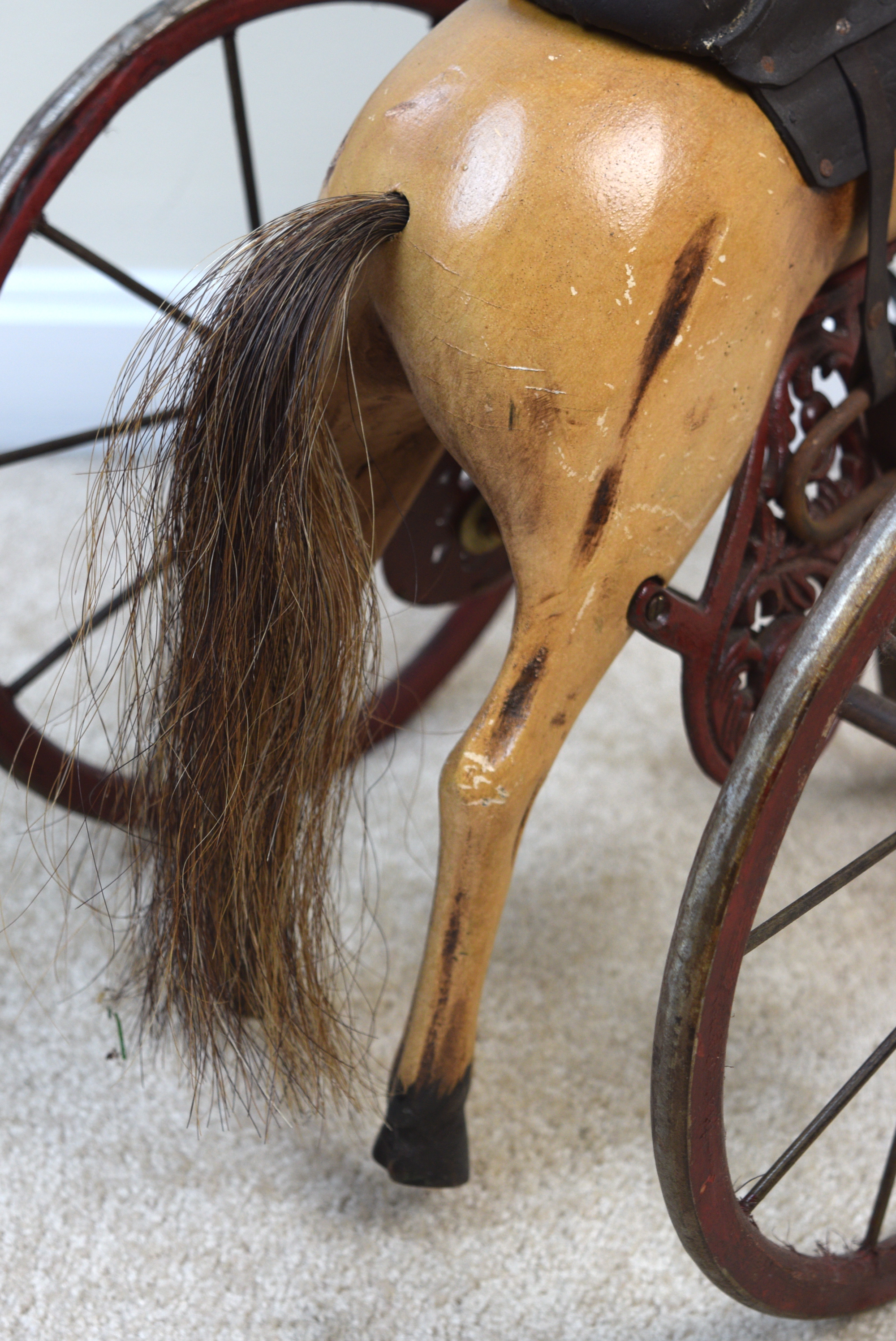 Reproduction Hand-Carved Wooden Horse Tricycle