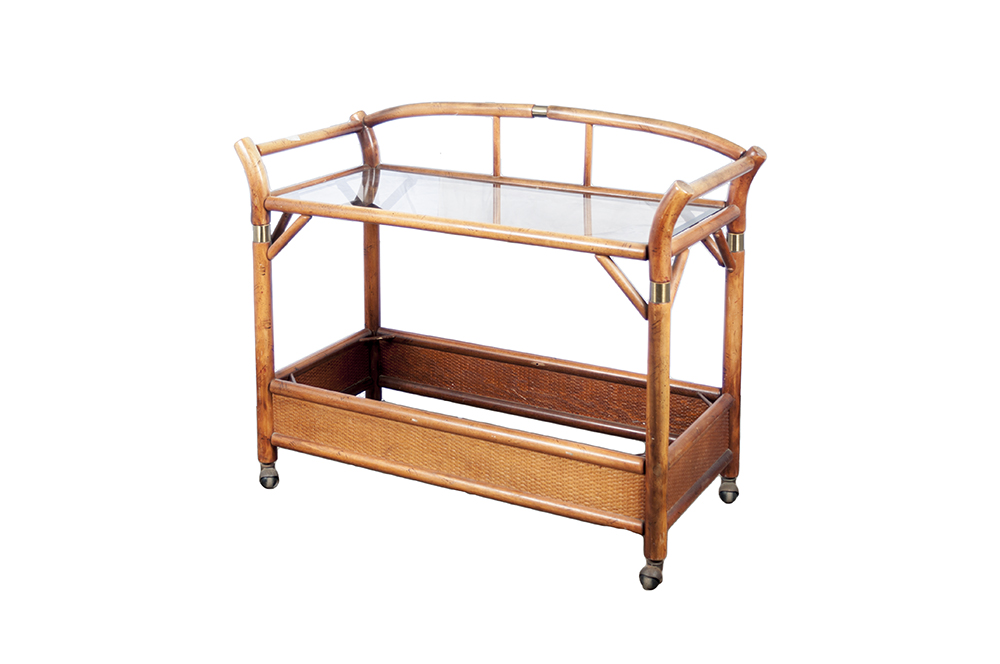 Vintage Bamboo and Rattan Tiki Bar Cart
