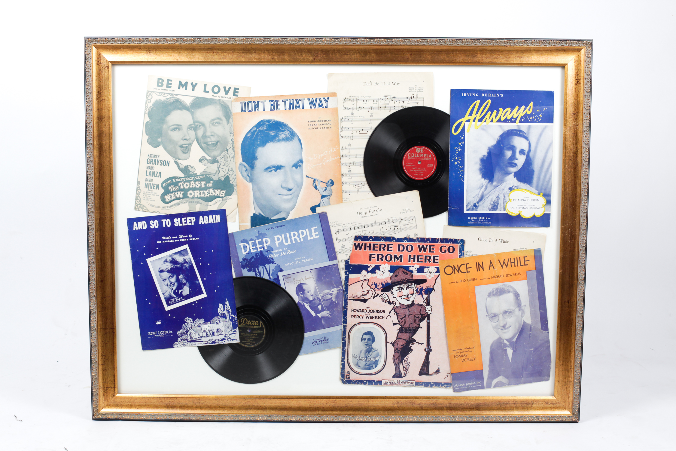 Framed Vintage Sheet Music and Records