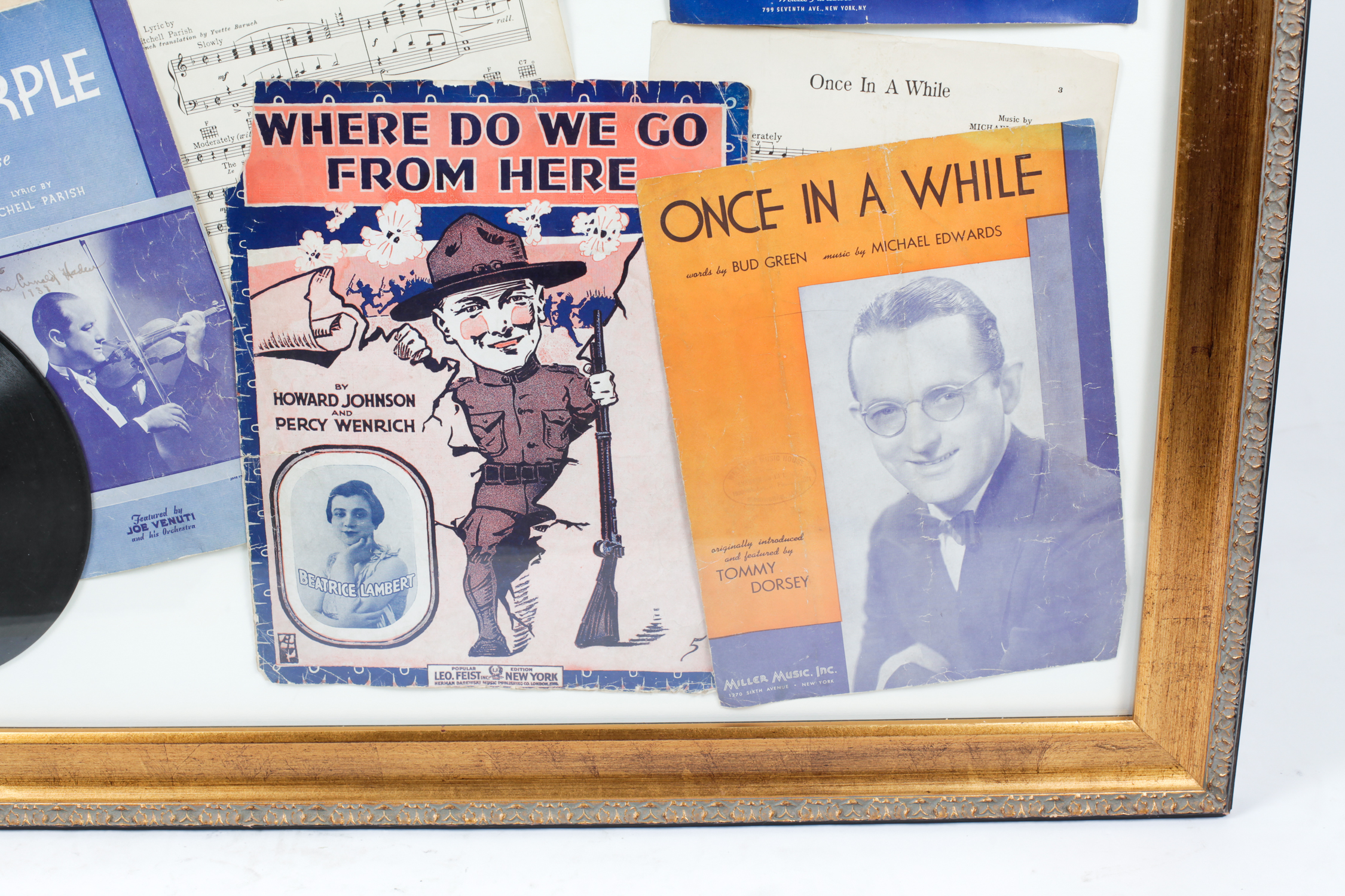 Framed Vintage Sheet Music and Records