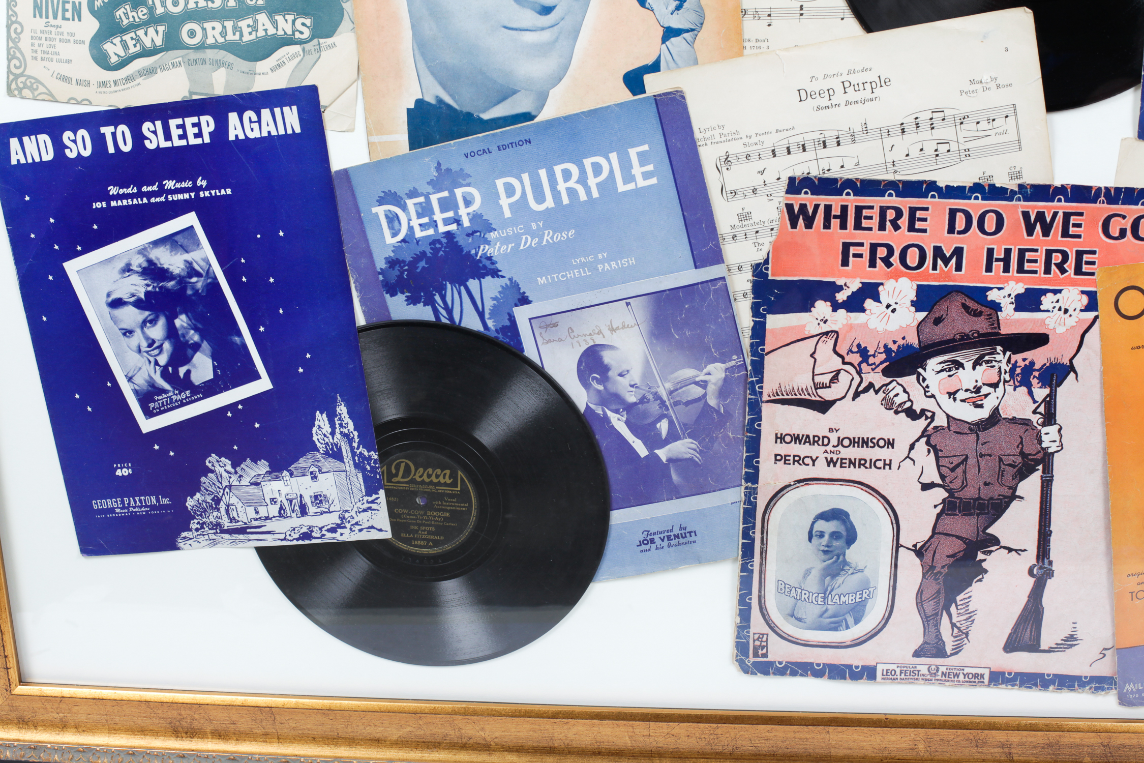 Framed Vintage Sheet Music and Records