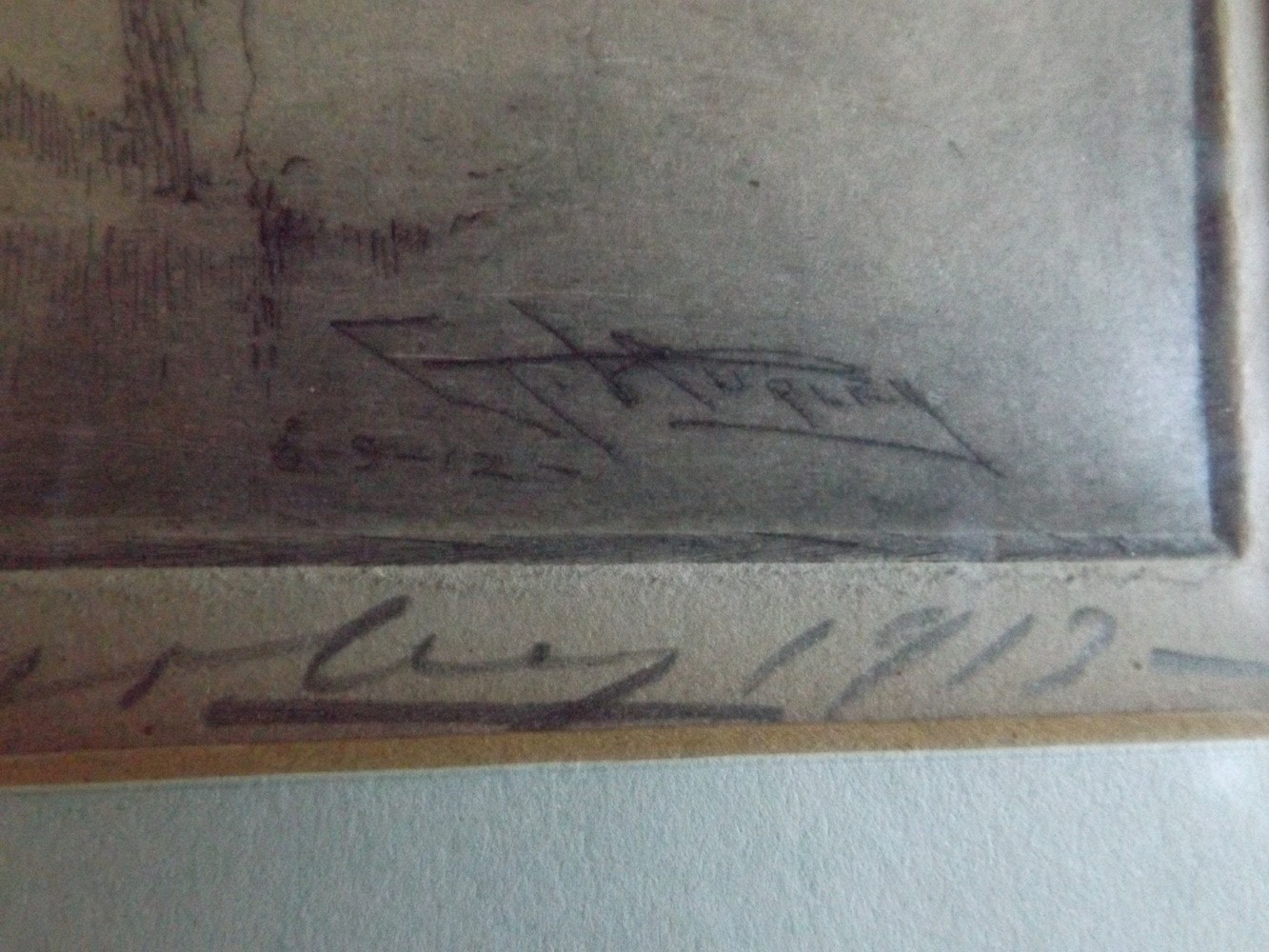 Signed E.T. Hurley Etching of Sterritt Homestead Gate, c. 1913