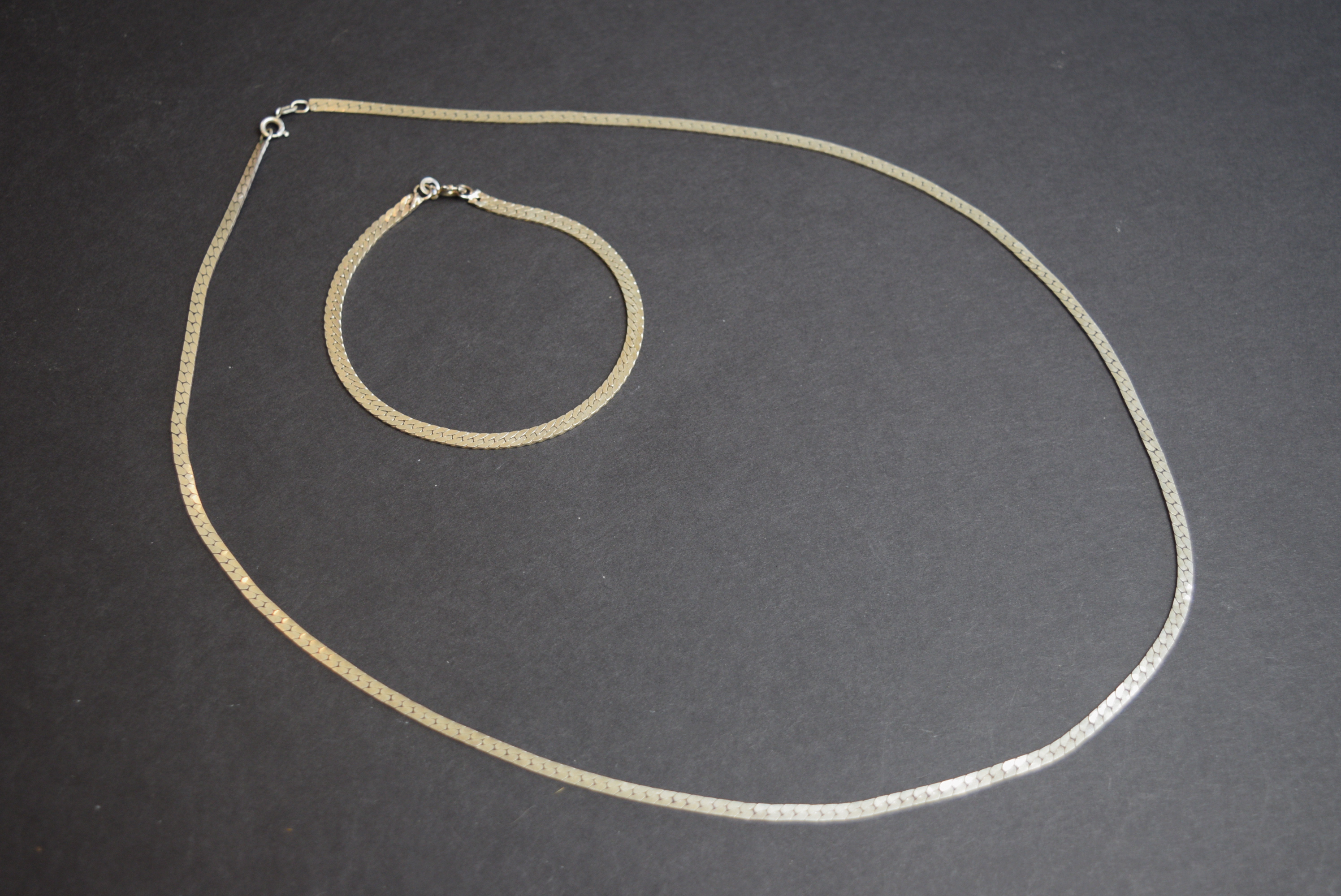 Sterling Silver Flat Link Necklace and Bracelet