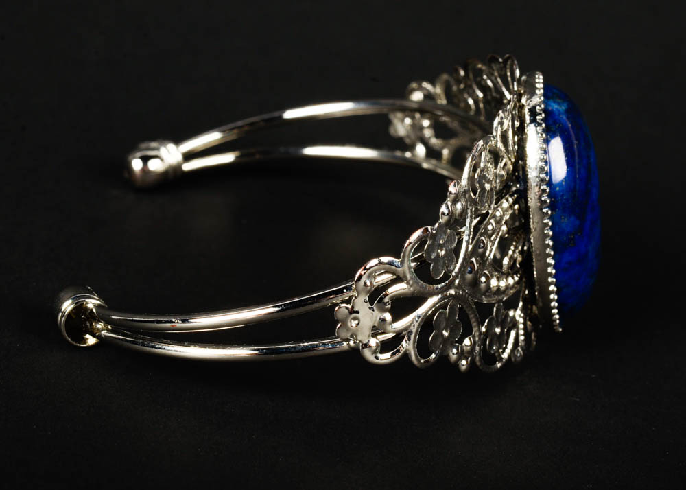 Silver Toned Lapis Bracelet
