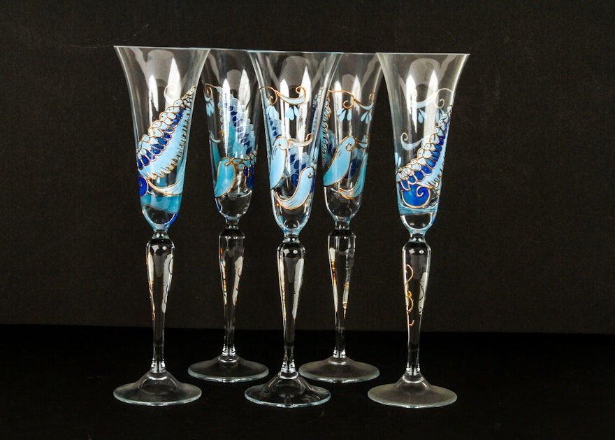 Five Decorated Champagne Flutes