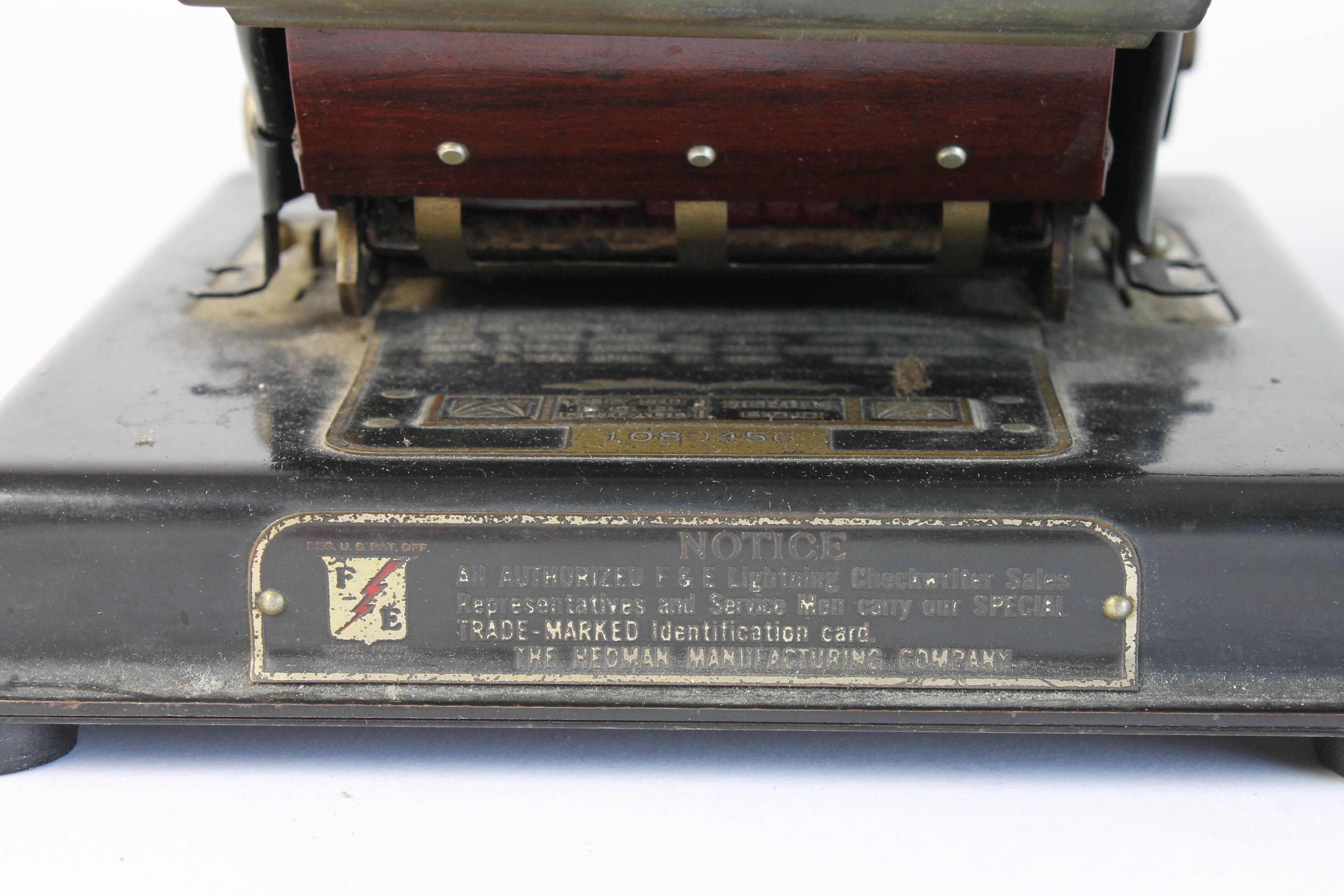 Vintage 1920s F&E Series 800 Lightning Check Writer