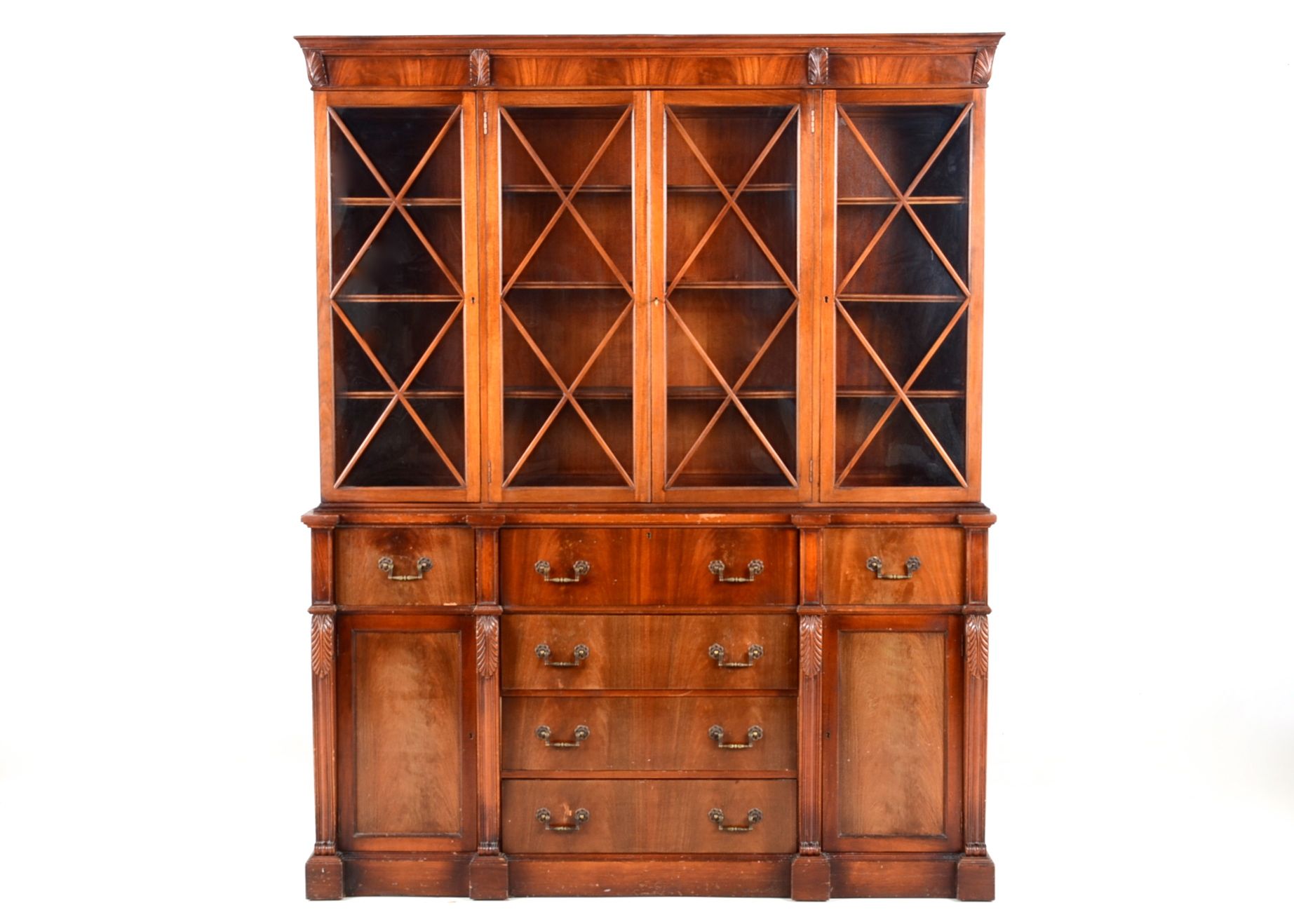 1940 Regency Style Mahogany Two Part China Cabinet