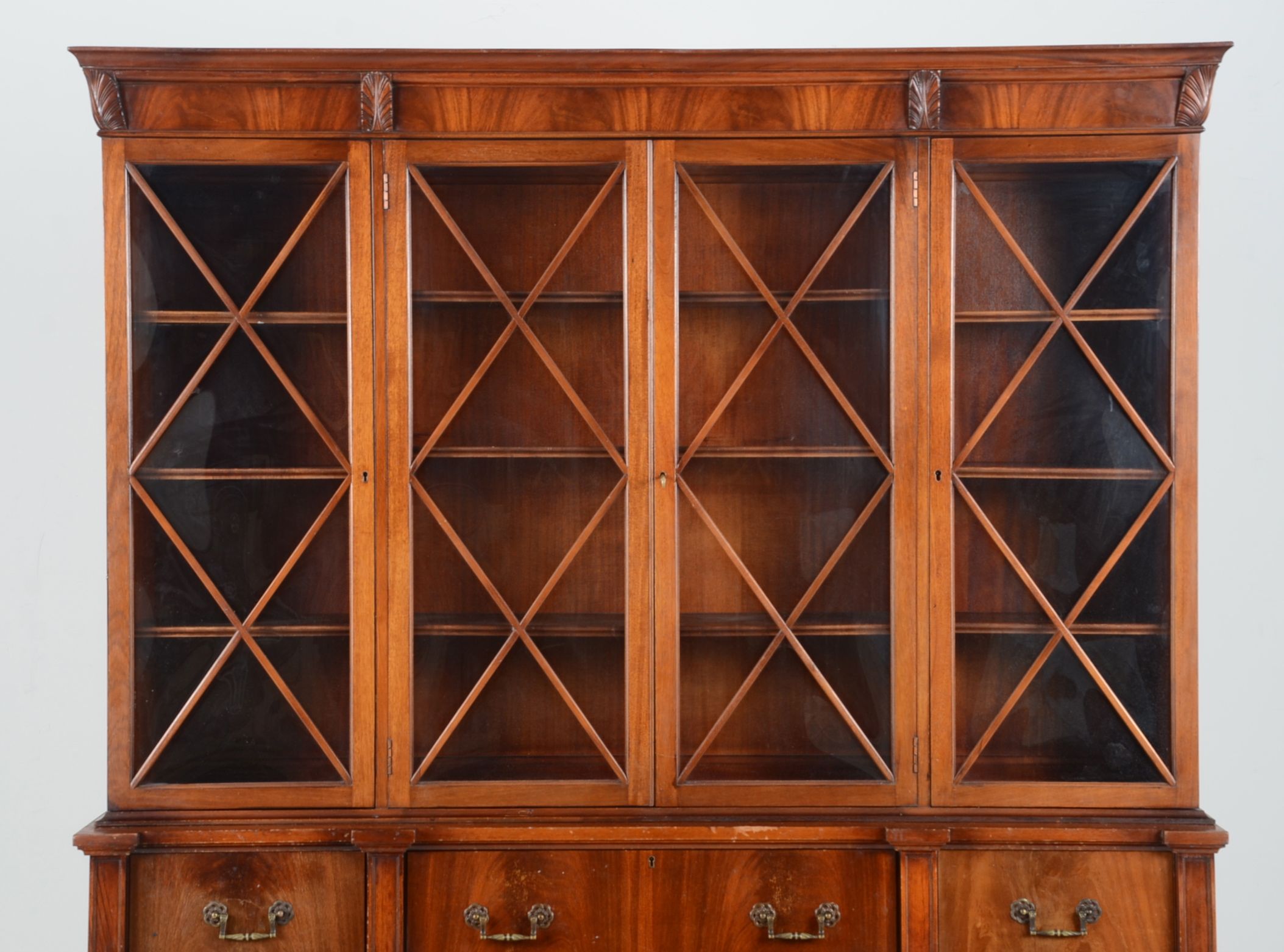 1940 Regency Style Mahogany Two Part China Cabinet