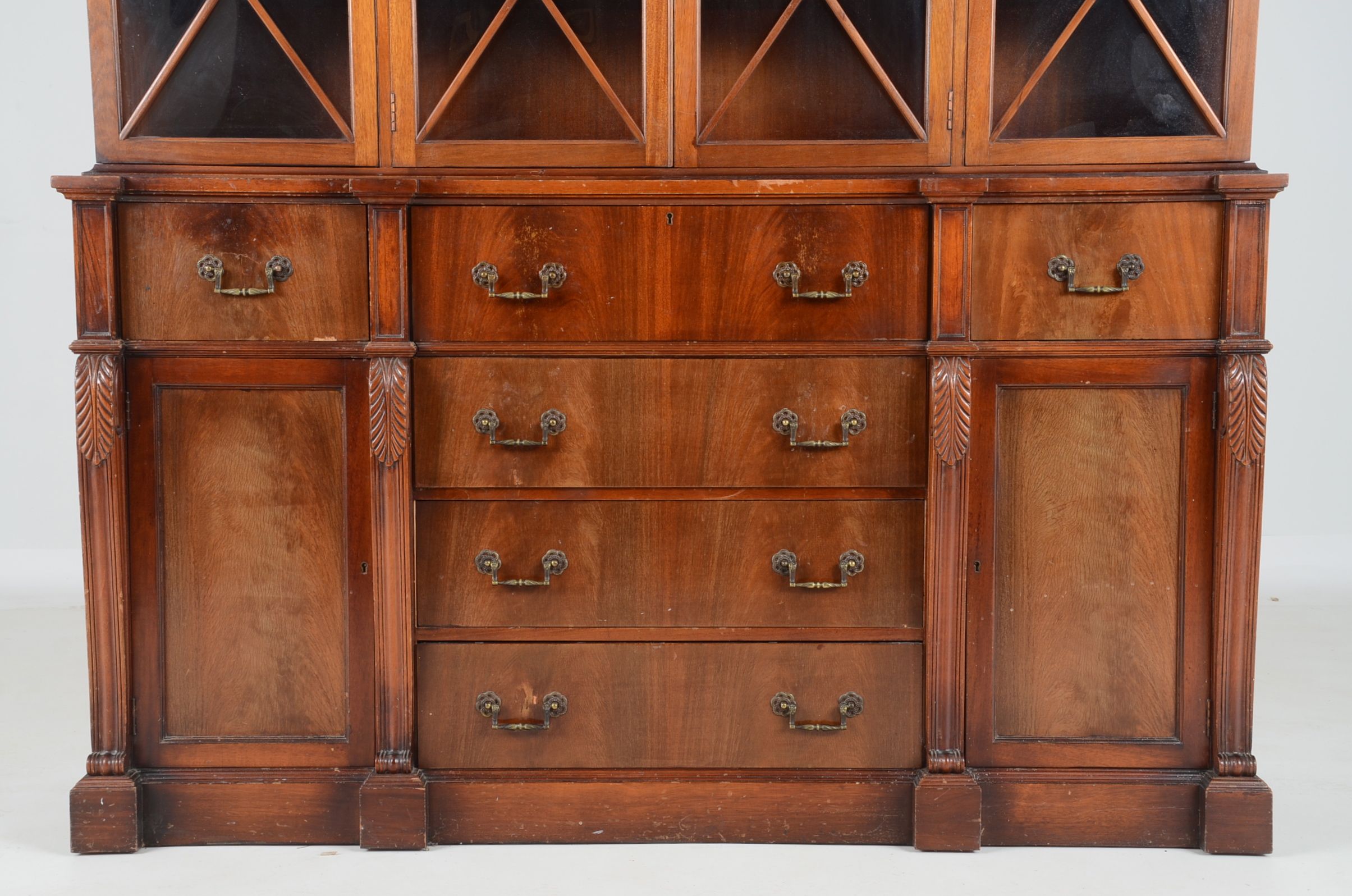 1940 Regency Style Mahogany Two Part China Cabinet