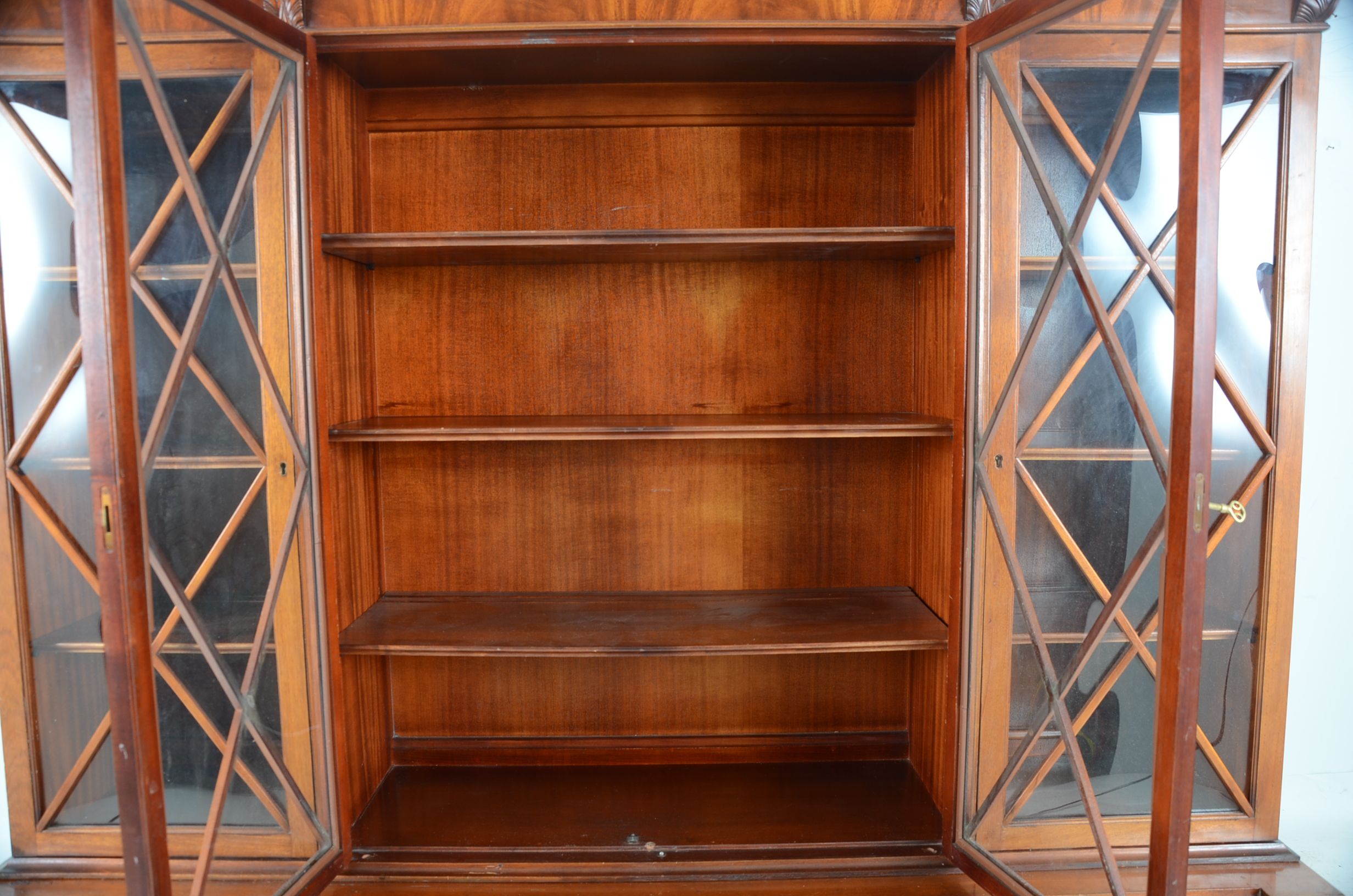 1940 Regency Style Mahogany Two Part China Cabinet