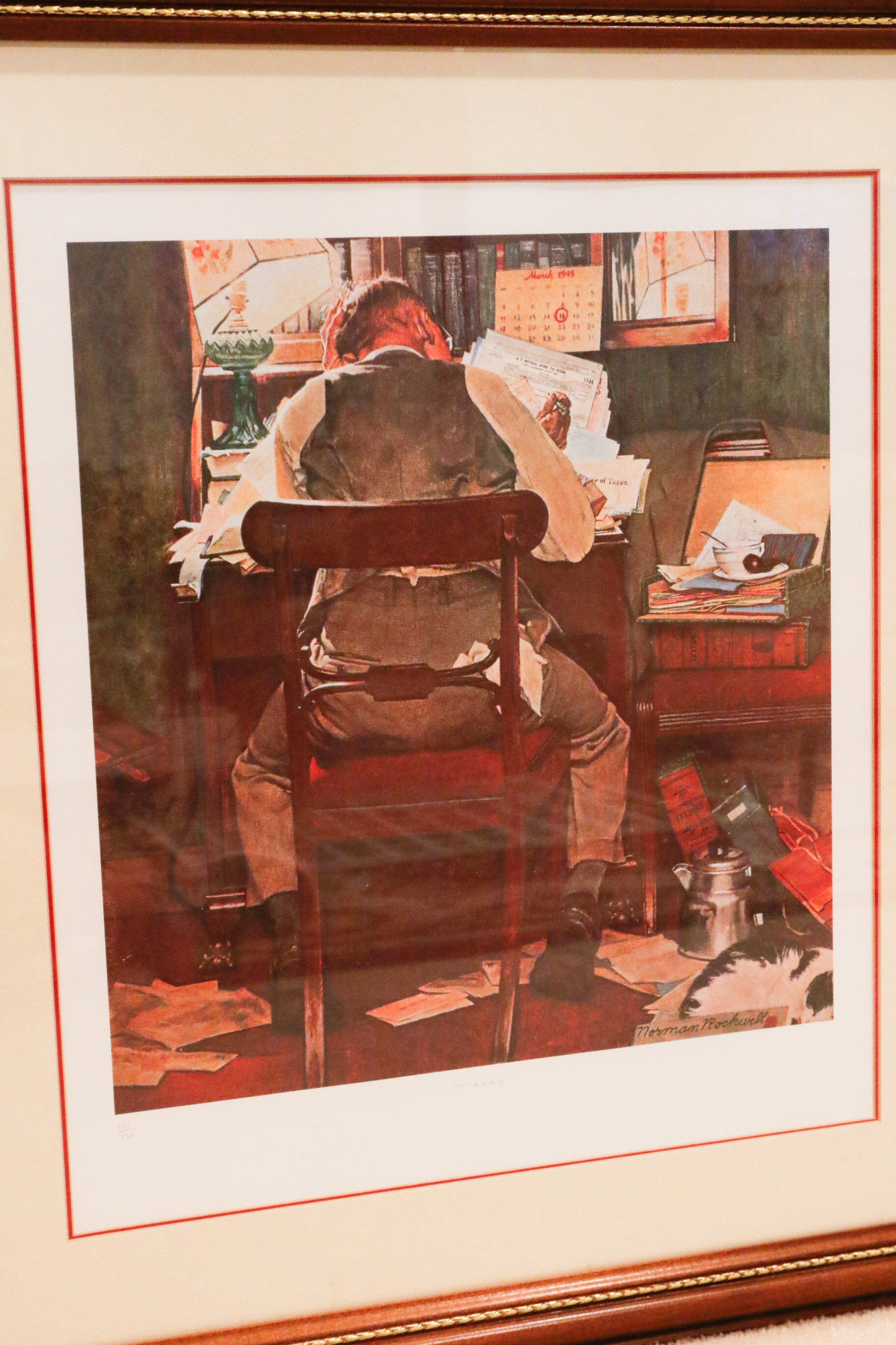 Norman Rockwell Lithograph "Taxes", Plate Signed and Numbered