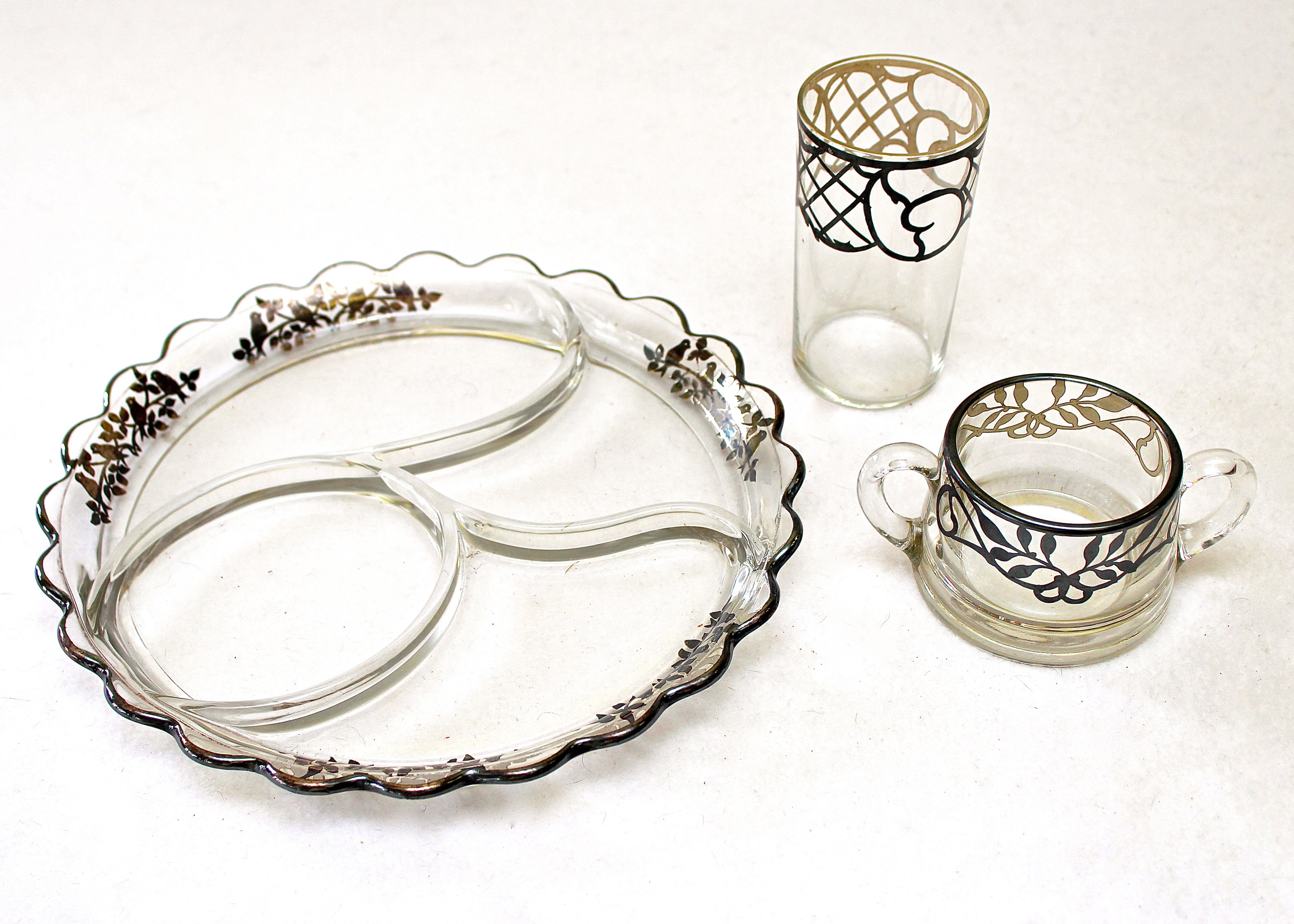 Group of Three Vintage Pieces of Silver Overlay