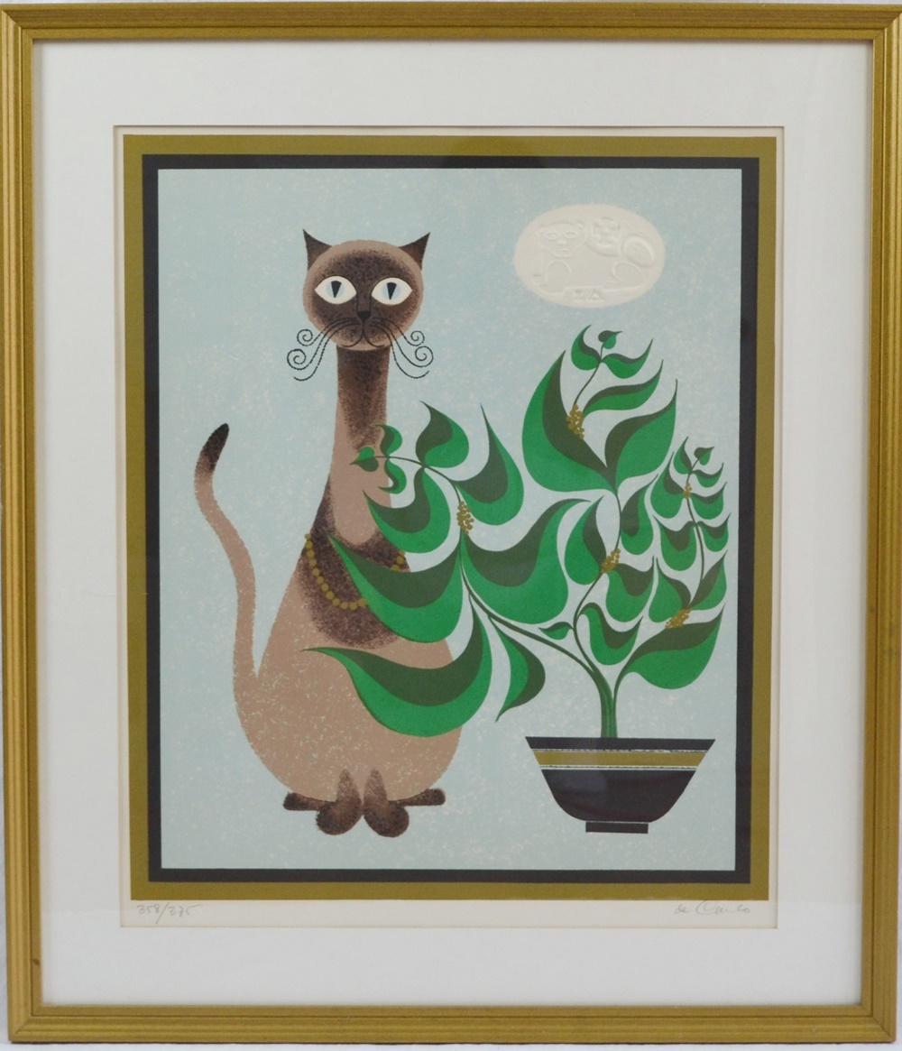 Limited Edition Cat Lithograph By Keith Llewellyn De Carlo
