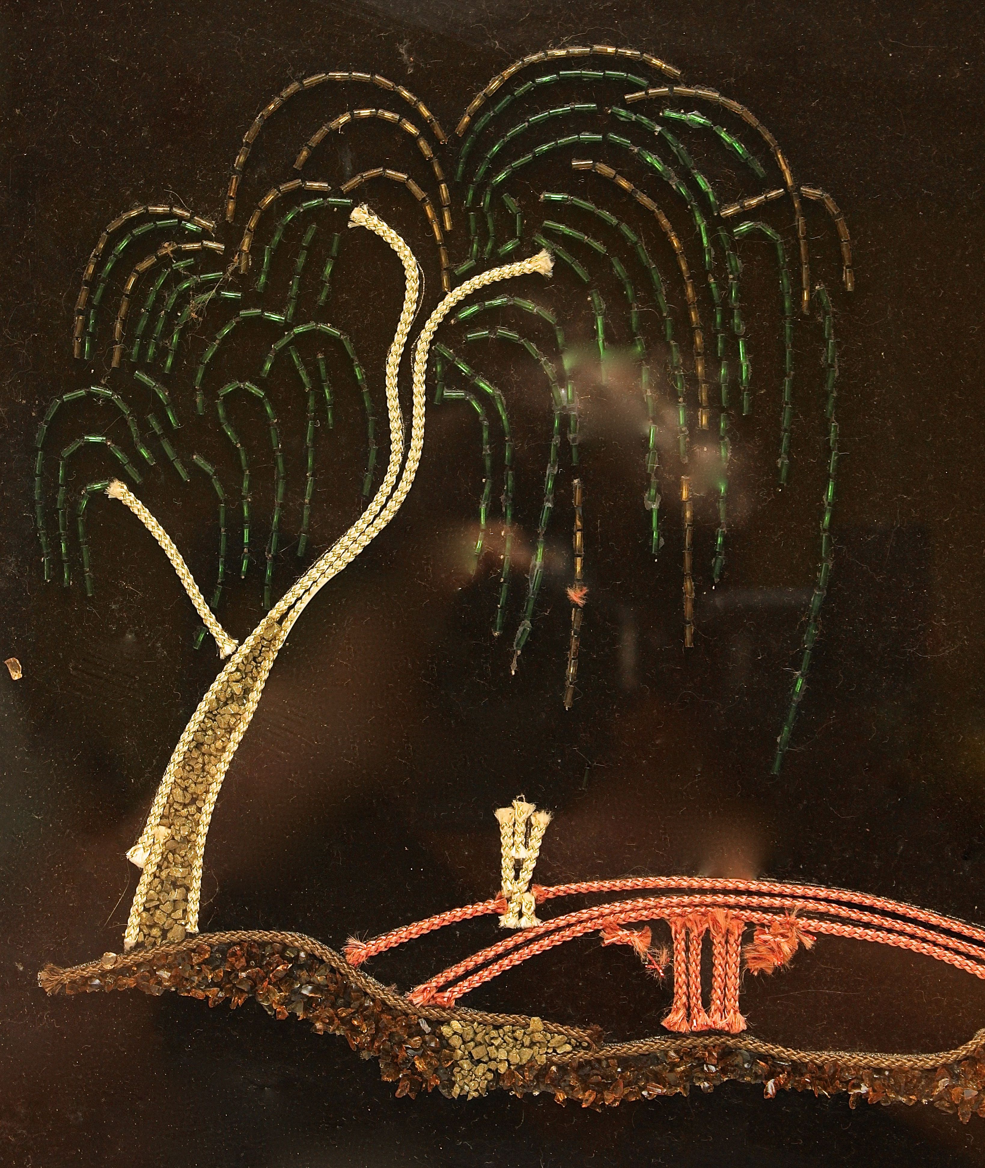 Vintage Kitsch Velvet Framed Picture of a Pagoda