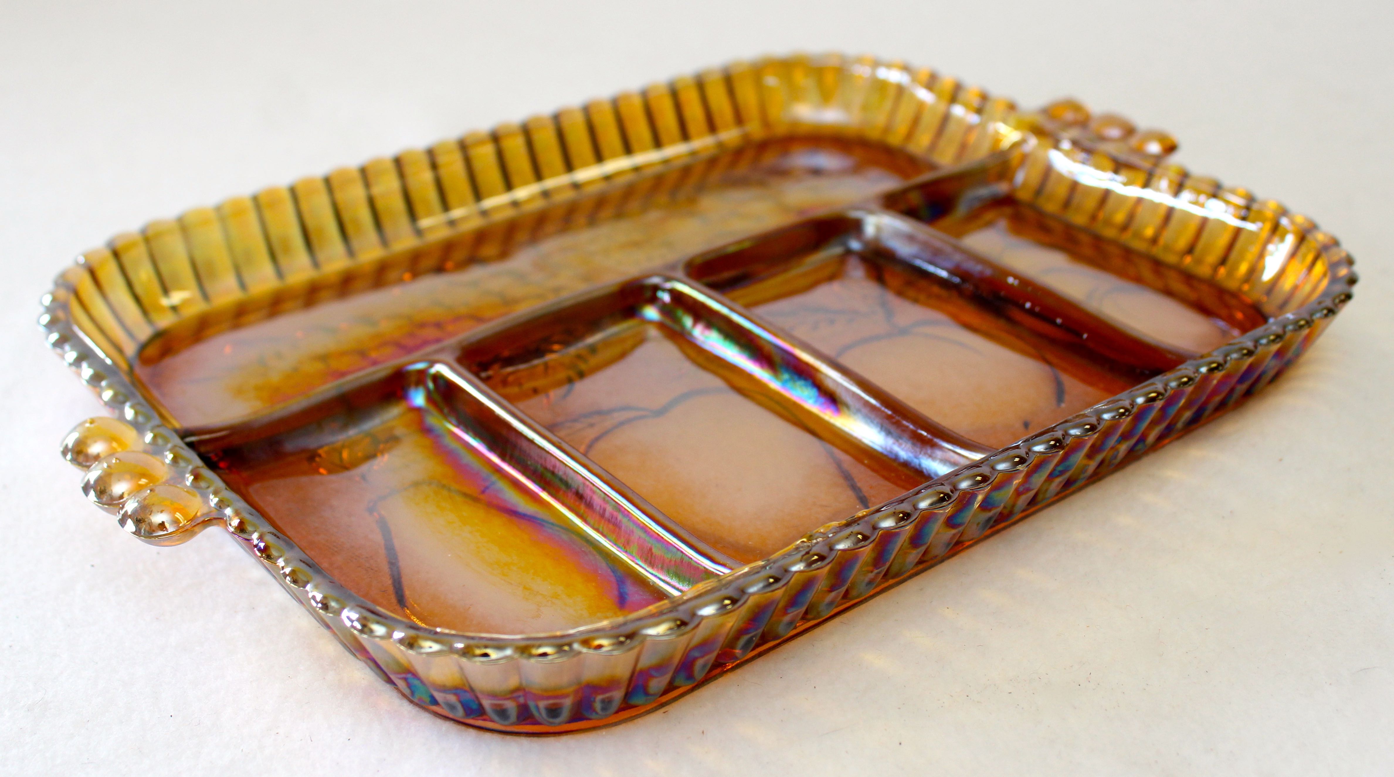 Vintage Indiana Glass Five Part Tray Decorated with Fruits