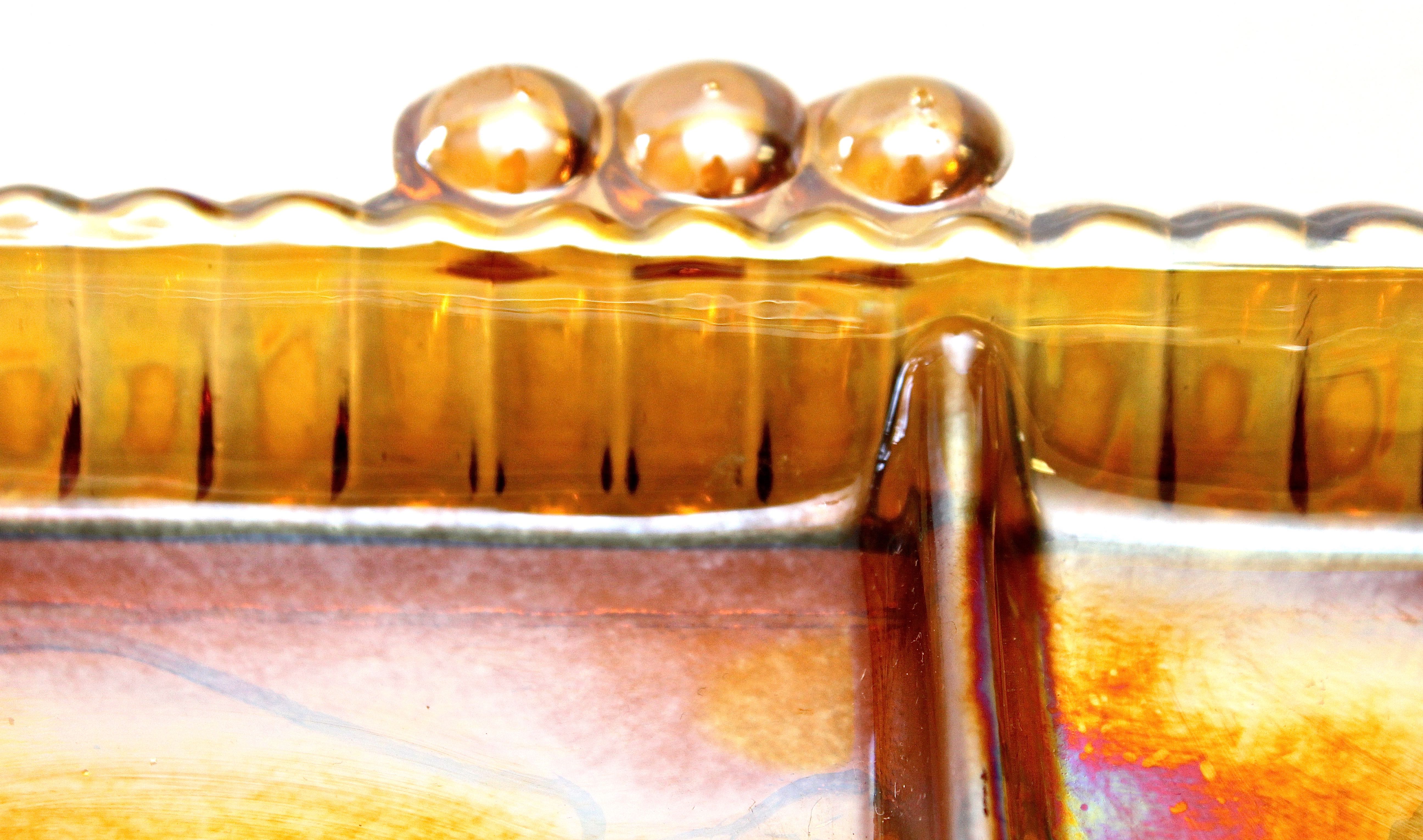 Vintage Indiana Glass Five Part Tray Decorated with Fruits