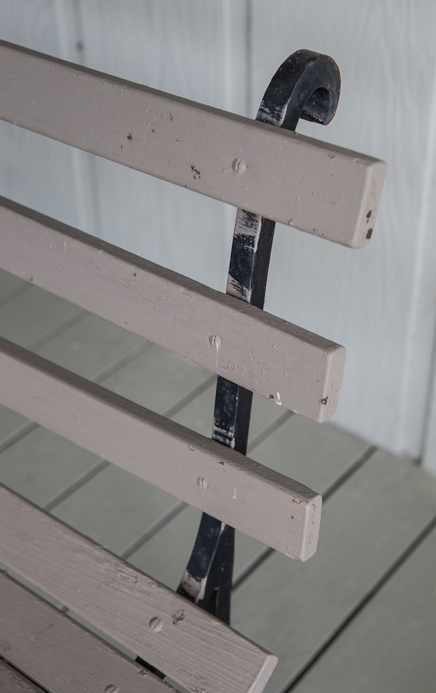 Wooden Outdoor Benches with Wrought Iron Arms and Legs