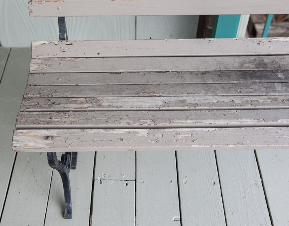Wooden Outdoor Benches with Wrought Iron Arms and Legs