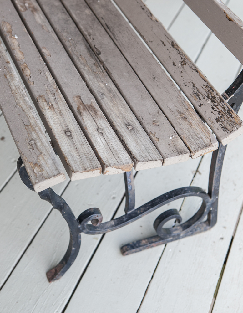 Wooden Outdoor Benches with Wrought Iron Arms and Legs