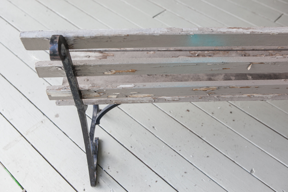 Wooden Outdoor Benches with Wrought Iron Arms and Legs