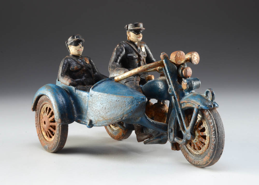 Cast Iron Harley-Davidson Police Motorcycle and Sidecar