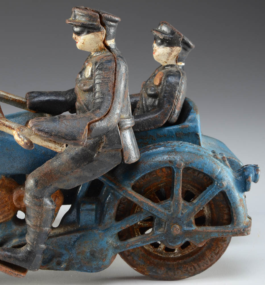 Cast Iron Harley-Davidson Police Motorcycle and Sidecar