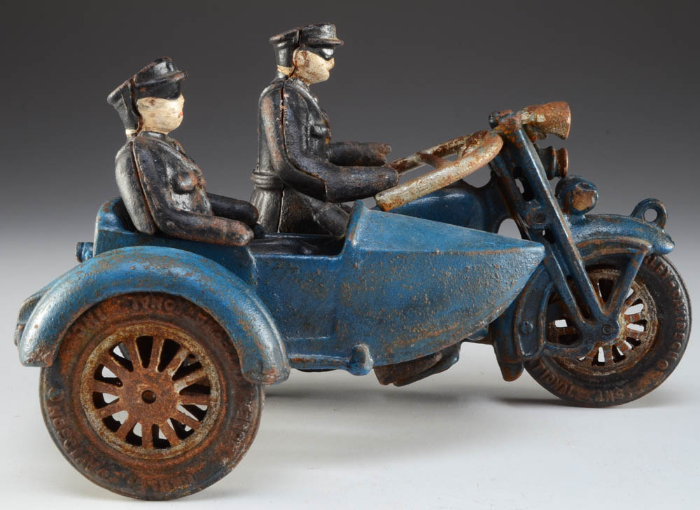 Cast Iron Harley-Davidson Police Motorcycle and Sidecar