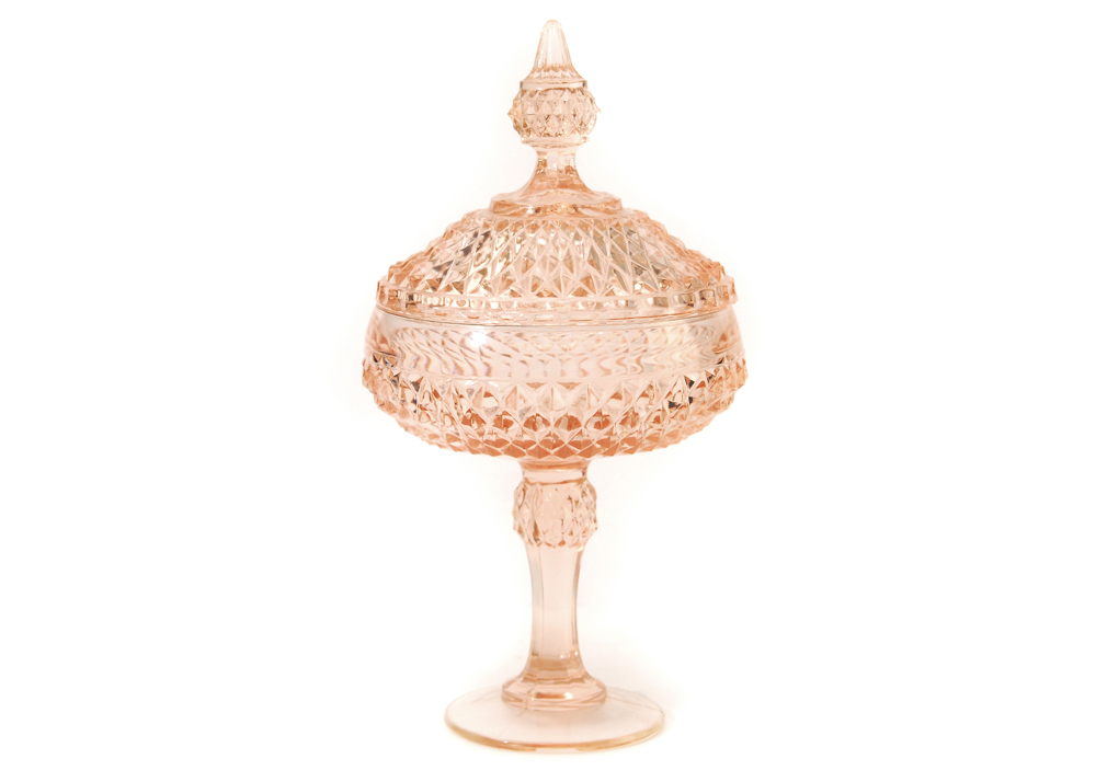 Pink Depression Glass Candy Jar