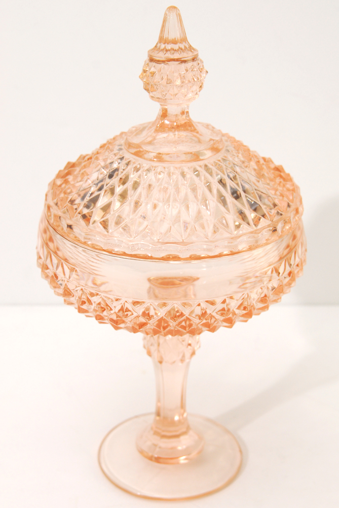 Pink Depression Glass Candy Jar