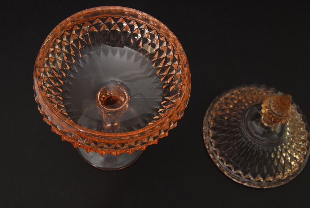 Pink Depression Glass Candy Jar