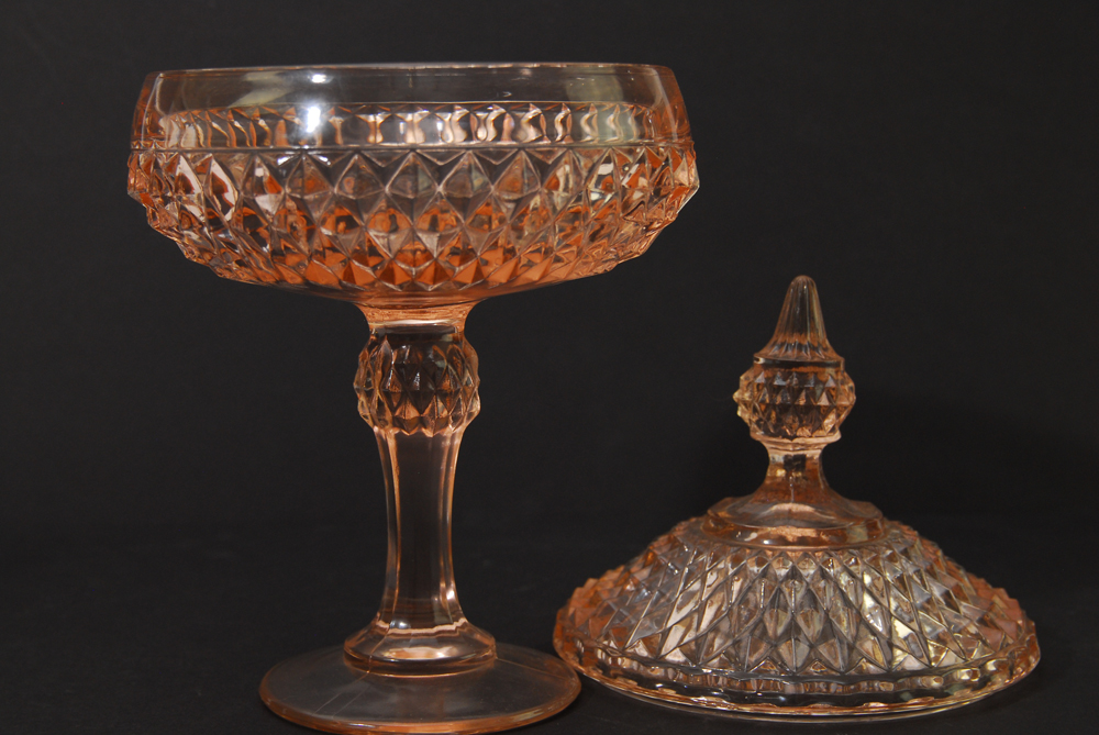 Pink Depression Glass Candy Jar