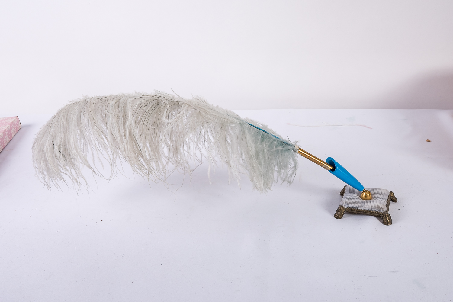 Feather Pens and Brass-Toned Bowl