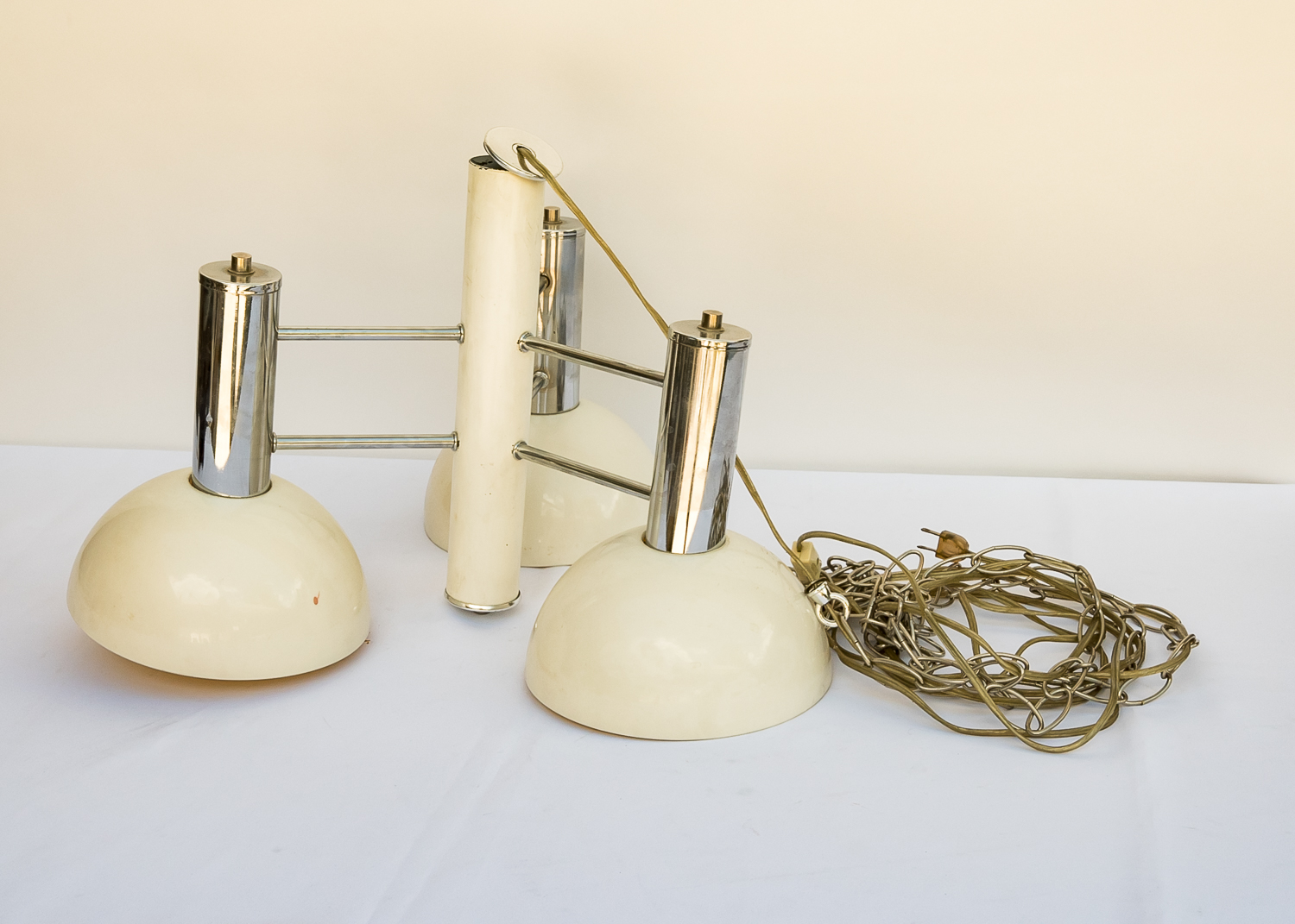 Mid-Mod Chrome-and-White Hanging Light Fixture