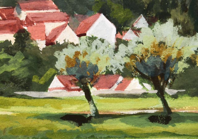 "Hillside with Buildings #1" by John Hauser Original Watercolor