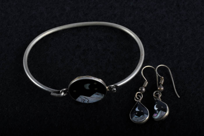 Mexican Silver Earrings and Bracelet