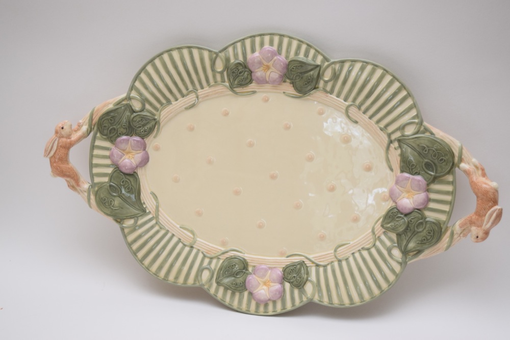 Demdaco 2001 Bunny Design Platter, Cookie Jar and Serving Bowl