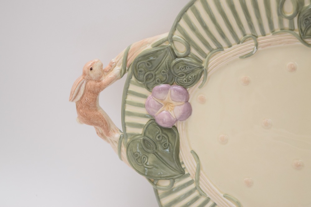 Demdaco 2001 Bunny Design Platter, Cookie Jar and Serving Bowl
