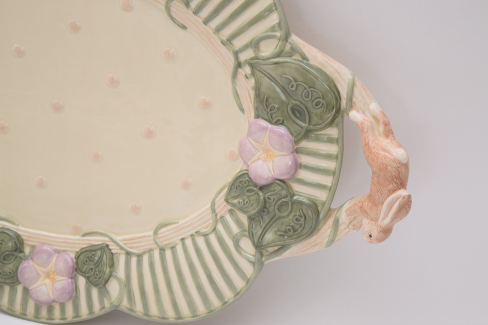 Demdaco 2001 Bunny Design Platter, Cookie Jar and Serving Bowl