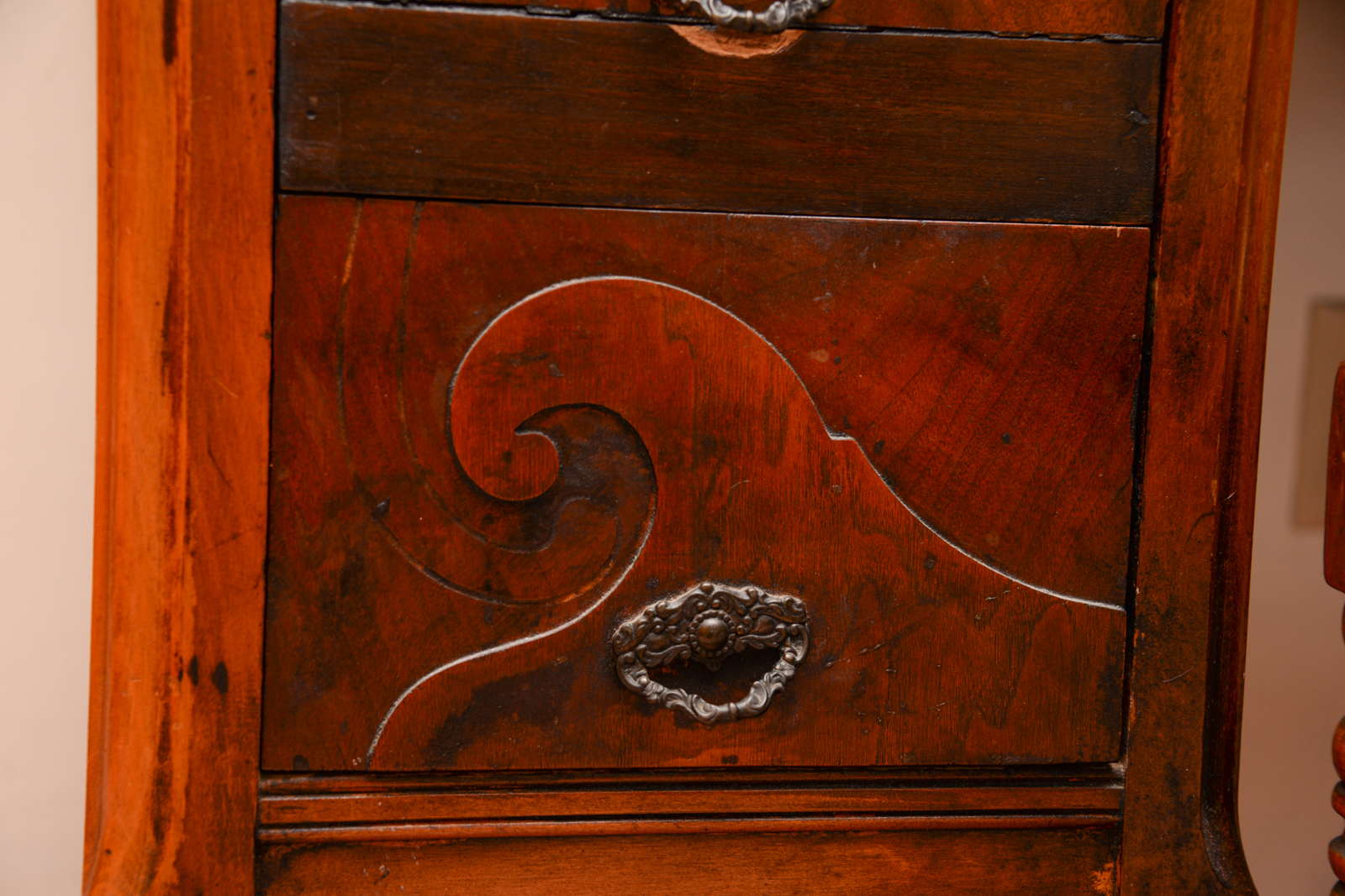 Vintage Burl Walnut Vanity with Mirror and Stool