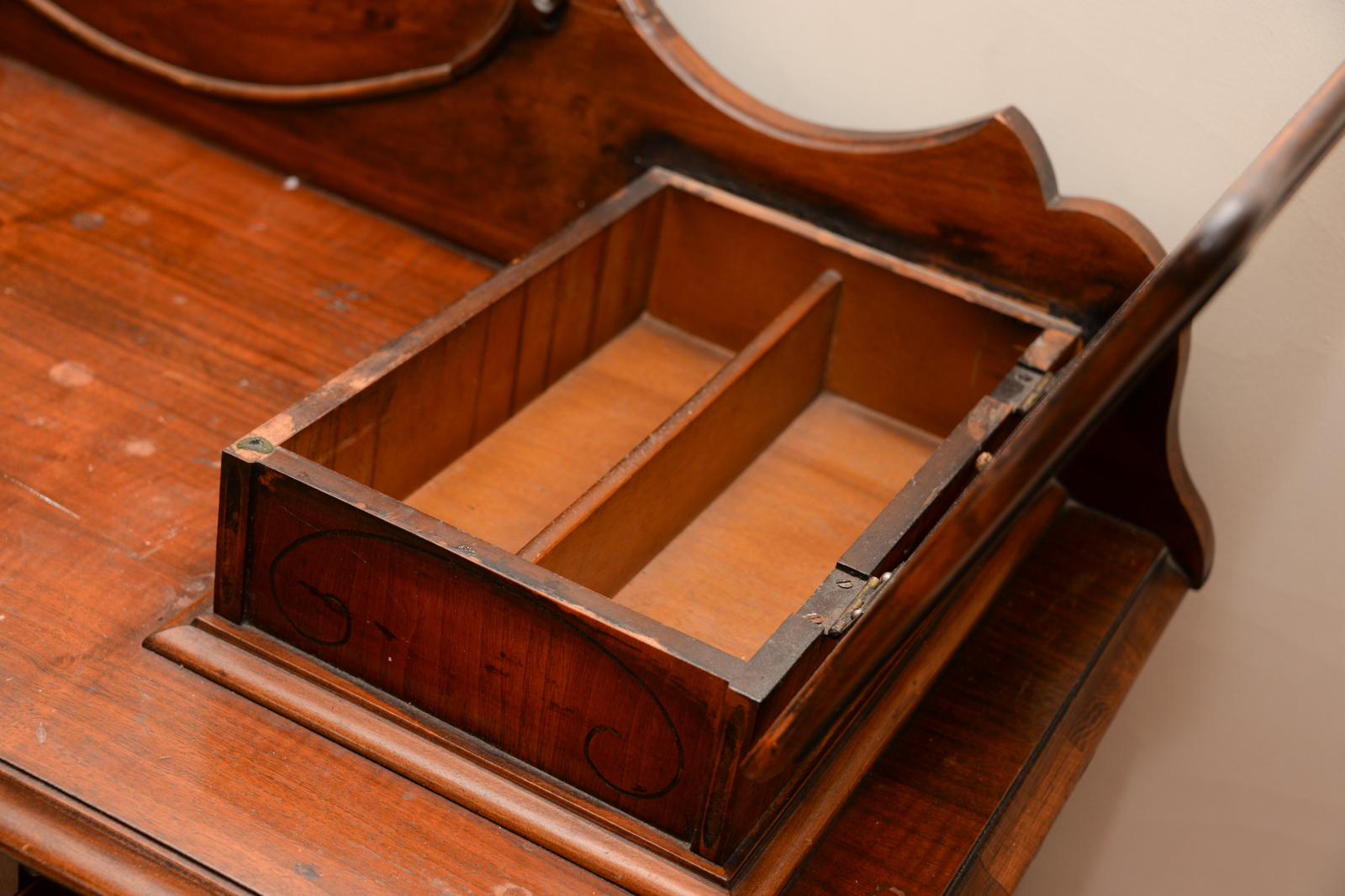 Vintage Burl Walnut Vanity with Mirror and Stool