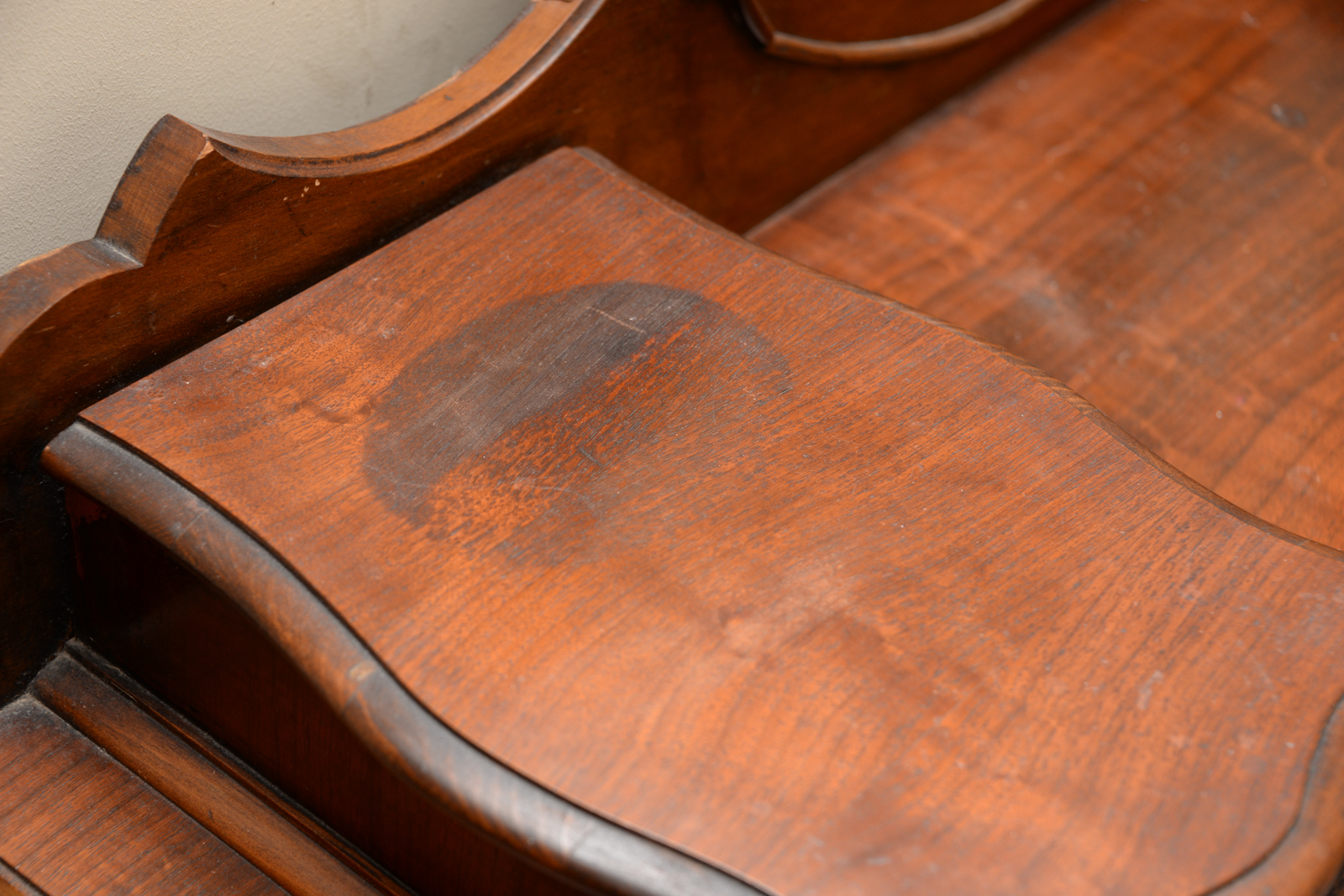 Vintage Burl Walnut Vanity with Mirror and Stool