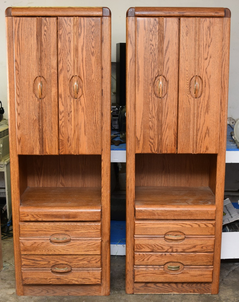 Pair of Tall Oak Storage Cabinets