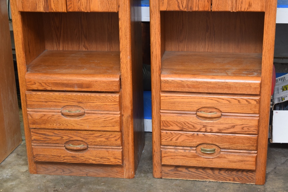 Pair of Tall Oak Storage Cabinets