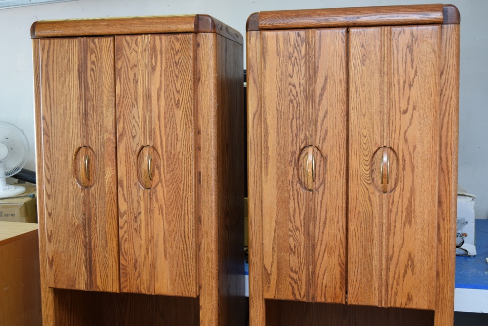 Pair of Tall Oak Storage Cabinets