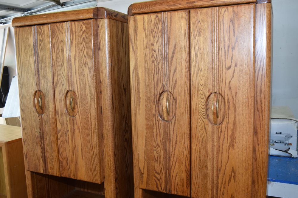 Pair of Tall Oak Storage Cabinets