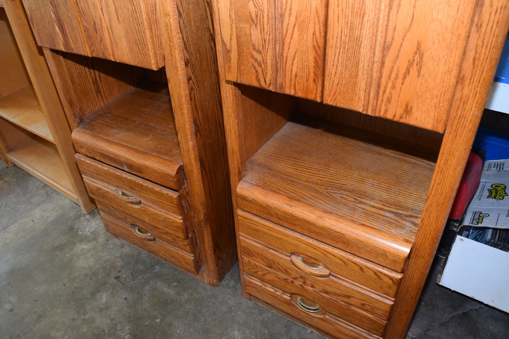 Pair of Tall Oak Storage Cabinets