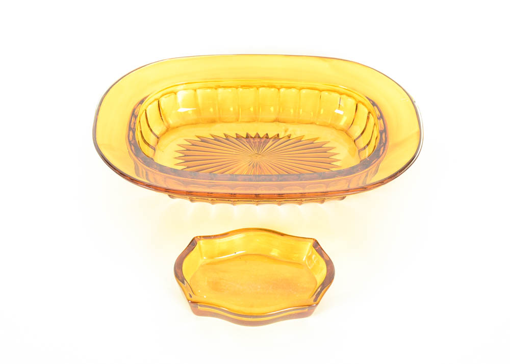 Pair of Amber Glass Dishes