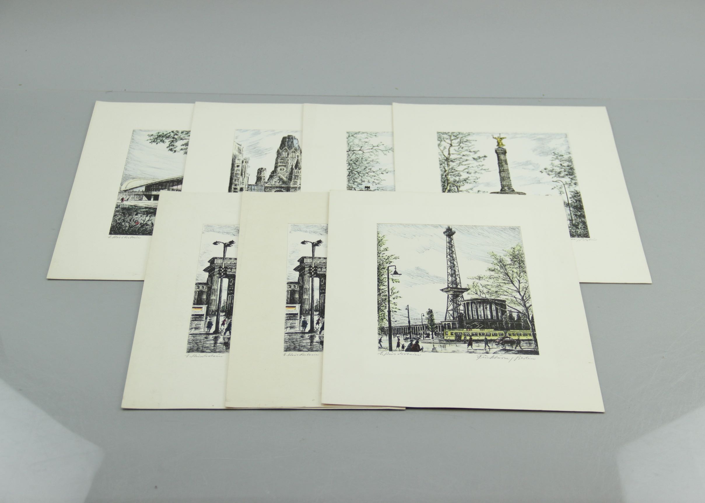 Group of Seven Hand-Tinted Engravings by Erhard Kirschstein